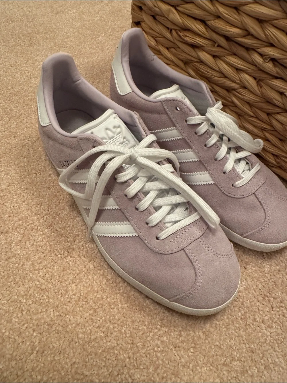 adidas Gazelle Women's Light Lavender Suede Sneakers with White Stripes
